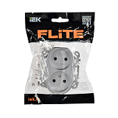 Розетка двойная встраиваемая без заземления, цвет алюминий, IEK FLITE