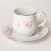  Чашка для чая 250 мл с блюдцем;  декор Thun Bernadotte, декор "Бледные розы, отводка платина" БТФ0315 
