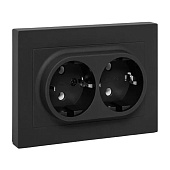  Розетка двойная встраиваемая с заземлением, цвет черный,  EKF Эпика 