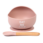 Тарелка детская на присоске, ложка, M&B, пыльная роза 10101204 Тарелка детская на присоске, ложка, M&B, пыльная роза 10101204