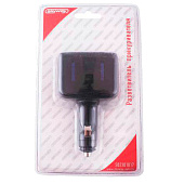  Разветвитель прикуривателя 2 гнезда  SKYWAY Черный, предохранитель 5А 