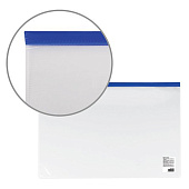  Папка-конверт на молнии А4 (230х333 мм), прозрачная, молния синяя, 0,11мм, BRAUBERG, 221010 