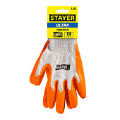  Перчатки STAYER  ULTRA, L-XL, х/б (противоскользящие  с рельефным латексным покрытием) 