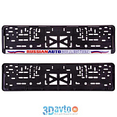  Рамка для номера пластм с защелкой черная/серебро RUSSIAN AUTO COLLECTION (накатка разноцвет) с флагом полированная 1шт 