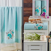 Комплект полотенец в коробке MERZUKA махровые 2 шт. DREAMS FLOWER (мятный) Комплект полотенец в коробке MERZUKA махровые 2 шт. DREAMS FLOWER (мятный)