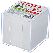 Блок для записей Staff в подставке прозрачной, куб 9х9х9 см, белый, 129201 Блок для записей Staff в подставке прозрачной, куб 9х9х9 см, белый, 129201
