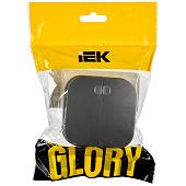  Выключатель накладной 2 клавиши, цвет сталь, с подсветкой, IEK GLORY 
