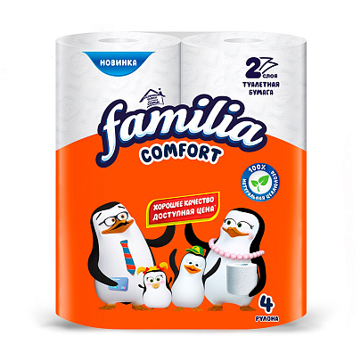 Туалетная бумага FAMILIA Comfort 4шт 2сл Туалетная бумага FAMILIA Comfort 4шт 2сл