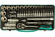  Набор торцевых головок 1/4" 3/8" 4-24мм, 44 предм., Stels 13575 с трещоткой 