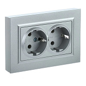 Розетка двойная встраиваемая с заземлением, цвет сталь, IEK BRITE Розетка двойная встраиваемая с заземлением, цвет сталь, IEK BRITE