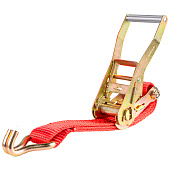 Стяжка крепления груза 5,0т 10,0м SKYWAY STAFF 50мм красный храповый механизм с крюками полиэстер 1шт Стяжка крепления груза 5,0т 10,0м SKYWAY STAFF 50мм красный храповый механизм с крюками полиэстер 1шт
