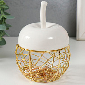  Шкатулка для украшений «Яблочко», керамика, металл, белая, 8.5?8.5?12 см 