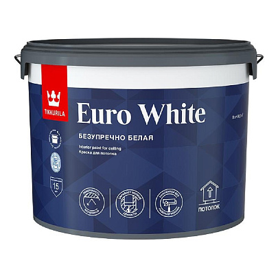 Краска для потолка Tikkurila EURO WHITE 9л Краска для потолка Tikkurila EURO WHITE 9л