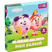 Мелки белые школьные 6 шт, "Смешарики", прямоугольные, 9496039