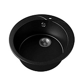 Мойка из искуственного камня круглая черная матовая 510x510x191 3/Q4 с сифоном Gota Rocio Мойка из искуственного камня круглая черная матовая 510x510x191 3/Q4 с сифоном Gota Rocio