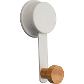 Крючок одинарный белый металл/бамбук на присоске W7837-1 Крючок одинарный белый металл/бамбук на присоске W7837-1