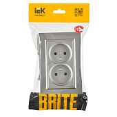Розетка двойная встраиваемая без заземления, цвет сталь, IEK BRITE