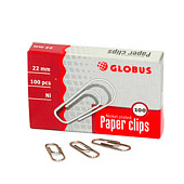  Скрепки 22 мм 100 шт Глобус, никелированные, овальные, 4135505, С22-100 Н 