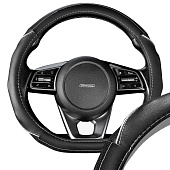 Оплетка D-тип экокожа M (37-39 см) SKYWAY Design Drift-2 Черная/серая, серая строчка Оплетка D-тип экокожа M (37-39 см) SKYWAY Design Drift-2 Черная/серая, серая строчка