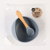 Тарелка детская на присоске, ложка, M&B, серый 10101205 Тарелка детская на присоске, ложка, M&B, серый 10101205