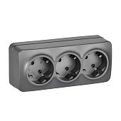 Розетка тройная накладная с заземлением, цвет сталь, IEK GLORY Розетка тройная накладная с заземлением, цвет сталь, IEK GLORY
