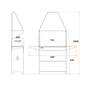  Мангал Professional Standart Zont PSZ3000 с крышей, 158,2х41,2х207,9 см, 3мм, полки 7690963 