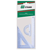  Набор большой геометрический Стамм тонированный прозрачный (2 треугольника,линейка 30см, транспортир) в европодвесе, НГ05 