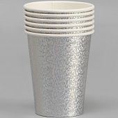  Стаканы бумажные Голография, 6 шт, серебро, 9686227 