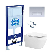  Инсталляция для подвесного унитаза 4в1 Лея-014 (инсталляция, унитаз безободковый, сиденье микролифт, кнопка хром матовый) Aquatek 