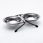  Набор из 2 мисок на подставке, 2 х 100 мл, чёрная подставка, 6918514 