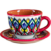  Чайная пара Риштанская Керамика "Цветы", 250 мл, красная 7003769 