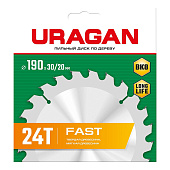  Диск пильный по дереву 190х30/20мм 24Т URAGAN 
