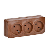  Розетка тройная накладная без заземления, цвет дуб, IEK GLORY 