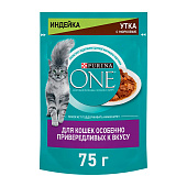 Влажный корм для кошек ONE привередливых Индейка, Утка, Морковь 75г Влажный корм для кошек ONE привередливых Индейка, Утка, Морковь 75г