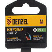 Отвертка PZ1x75мм, CrV, трехкомпонентная рукоятка, Denzel Отвертка PZ1x75мм, CrV, трехкомпонентная рукоятка, Denzel