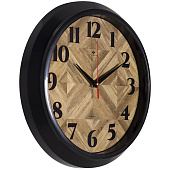  3024-143 (10) Часы настенные круг d=30см, корпус черный "Текстура дерева" "Рубин" 