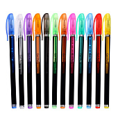  Набор гелевых ручек 12цв корпус черный в полоску в цвет стержня 2415371 