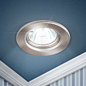 Светильник точечный встраиваемый под лампу GU5.3 ST71 50Вт круг сатин никель MR16 (d80/монтажн d60) /ЭРА Светильник точечный встраиваемый под лампу GU5.3 ST71 50Вт круг сатин никель MR16 (d80/монтажн d60) /ЭРА