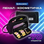  Пенал-косметичка Brauberg с ручкой, 1 откидная планка, полиэстер, 22x10х8 см, Black, 272339 