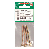 Саморезы универсальные желтые ШУж 6,0х70мм, потайная голова, 4шт Саморезы универсальные желтые ШУж 6,0х70мм, потайная голова, 4шт