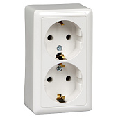  Розетка 2-м белая 16А с заземлен., открыт.установка/Хит/SE 
