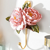  Крючок декоративный Розовые пионы, 11х10,3 см, полистоун, металл, 7314205 