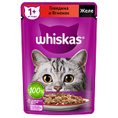  Влажный корм Whiskas для кошек желе говядина, ягненок 75г 
