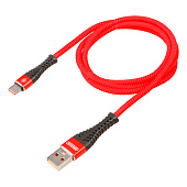 Кабель USB - Type-C 15W 3A SKYWAY в мягкой оплетке красный 1м