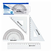  Набор чертежный малый Brauberg (линейка 15см, 2 угольника, транспортир), конверт на молнии, 210306 
