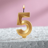  Свеча в торт "Грань", цифра "5", золотой металлик 5928489 