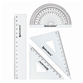  Набор чертежный малый Brauberg (линейка 15см, 2 угольника, транспортир), конверт на молнии, 210306 