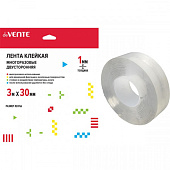  Скотч двухсторонний deVENTE Nano Tape 30 мм х 3 м, многоразовый, прозрачный, с европодвесом, 4163306 