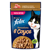 Влажный корм FELIX Sensations Соус Индейка Бекон 75г Влажный корм FELIX Sensations Соус Индейка Бекон 75г