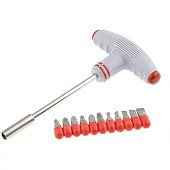 Отвертка с Т-образной эргономичной ручкой и набором бит, 11шт., CrV, Matrix Отвертка с Т-образной эргономичной ручкой и набором бит, 11шт., CrV, Matrix